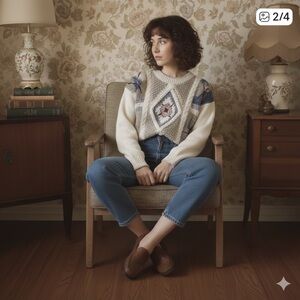 Vintage Huntington Ridge Knitted By Hand Sweater with Geometric Pattern